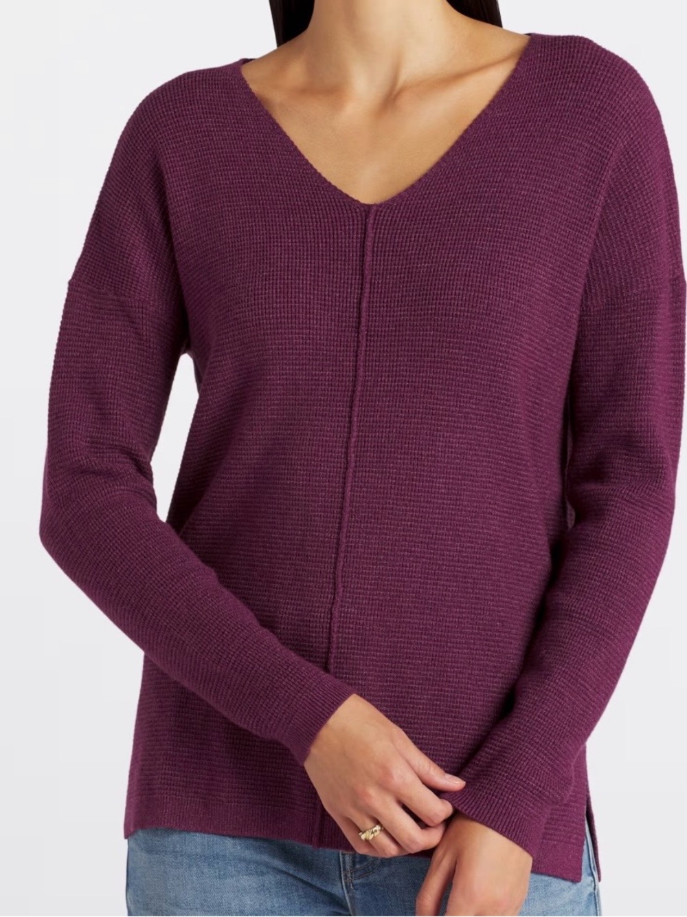Pink Clover V-Neck Long Sleeve Women's Sweater in Plum